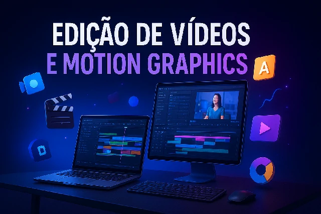Capa do curso de EDIÇÃO DE VÍDEOS E MOTION GRAPHICS